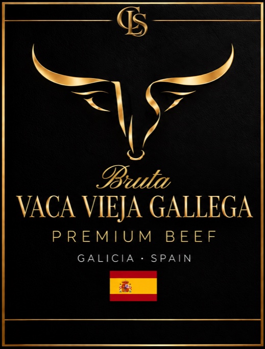 Etichetta CLS Bruta Vaca Vieja Gallega, Premium Beef, Galicia Spain