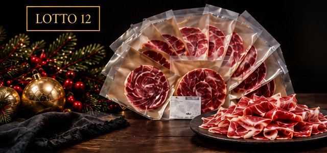 Lotto 12 Collezione Natale 2026: tagliato a coltello 50% ibérico de cebo