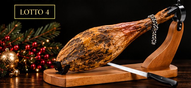 Lotto 4 Collezione Natale 2026: prosciutto 50% ibérico de cebo con morsa e coltello