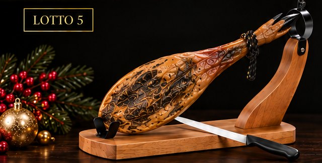 Lotto 5 Collezione Natale 2026: spalla 100% ibérica de bellota con morsa e coltello