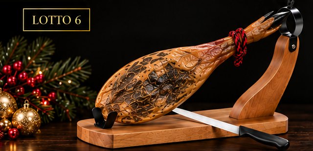 Lotto 6 Collezione Natale 2026: spalla 50% ibérica de bellota con morsa e coltello